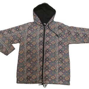 Spring Jacket Womens XL Geometric Print Hooded Boho Tapestry Indie Hippie